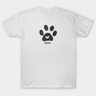 Luna name made of hand drawn paw prints T-Shirt